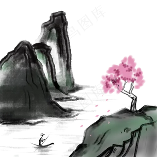 中国风水墨山水桃花 中国风水墨山水桃花