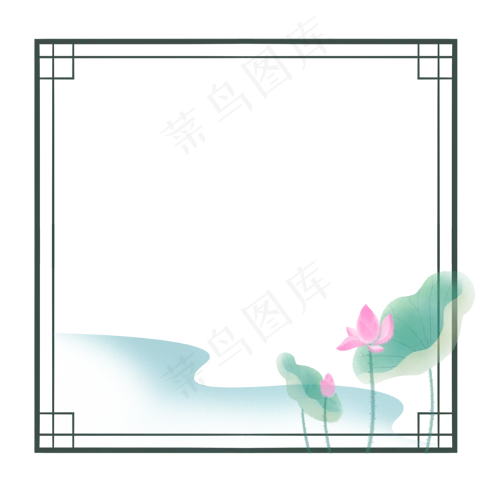 水墨荷花中国风边框(2000X2000(DPI:300))psd模版下载