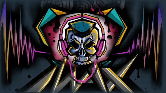 听音乐的骷髅街头涂鸦