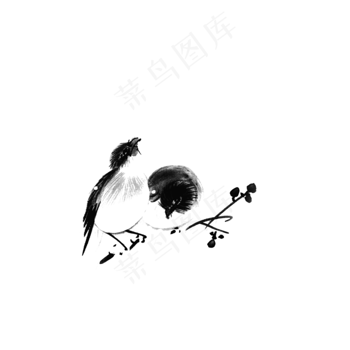 枝头喜鹊水墨鸟类png,免抠元素