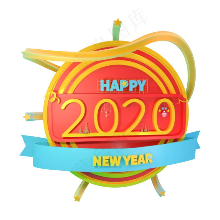 新年2020塑料金属C4D立体艺术字(2000*2000px 	      )psd模版下载