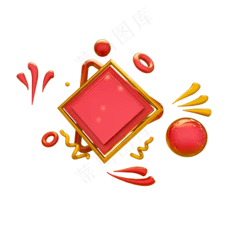 红色菱形方块C4D电商装饰元素,免抠元素