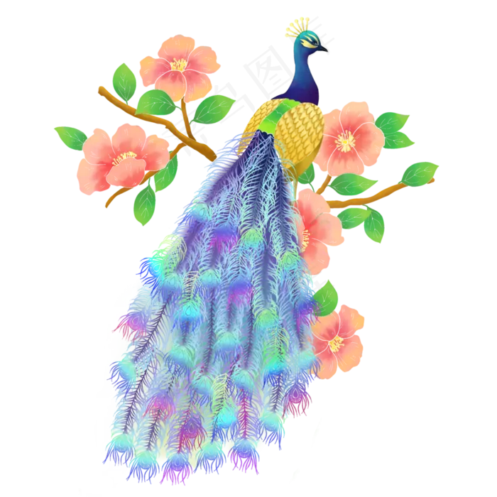 新国潮明艳孔雀桃花(3500X3500(DPI:300))psd模版下载