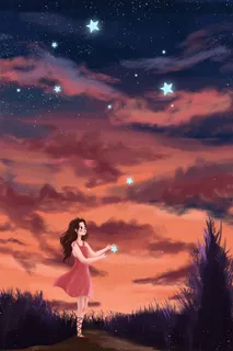 治愈小清新风景女孩晚霞 治愈小清新风景女孩晚霞