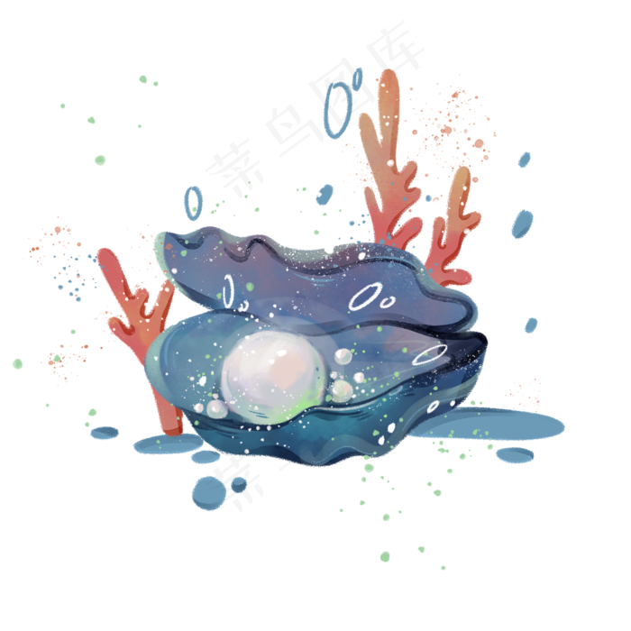 夏天海底装饰珍珠贝壳珠宝PNG,免抠元素(2000X2000(DPI:300))psd模版下载