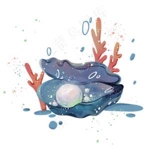 夏天海底装饰珍珠贝壳珠宝PNG,免抠元素