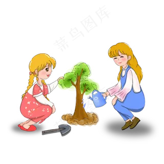 小女孩植树节栽树