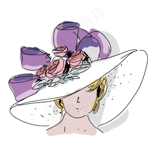 卡通紫色玫瑰帽的女人矢量素材