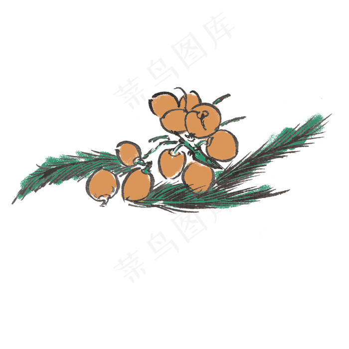 椰子树水墨椰子手绘插画