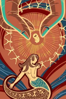 褐色系卡通手绘风神话系列女娲造人配图