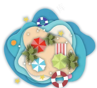 海滩岛剪纸插图