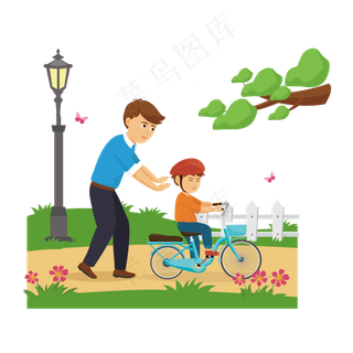 教儿子骑车的爸爸矢量素材