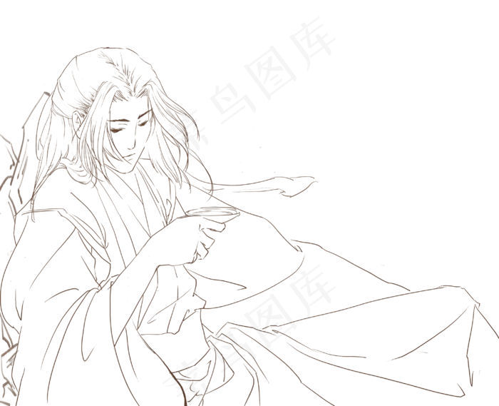 古风工笔人物线稿(3000X2438(DPI:299))psd模版下载