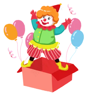 愚人节欢乐小丑礼物盒手绘人物PNG,免抠元素