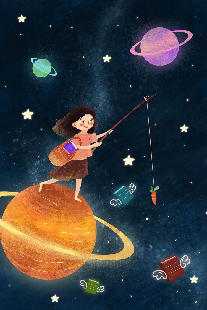 星空治愈系之女孩钓书本(3545X5315(DPI:300))psd模版下载