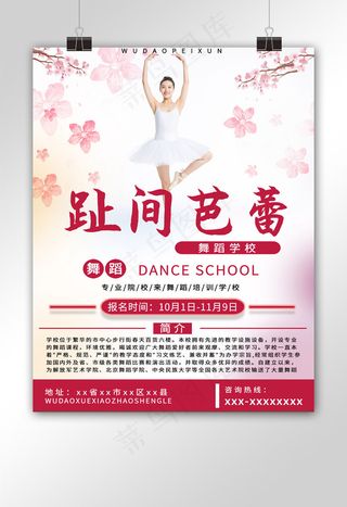 趾间芭蕾粉色唯美浪漫舞蹈学校招生报名培训辅导宣传单