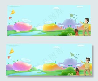 卡通父女游玩banner
