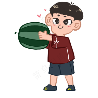 夏季消暑水果送西瓜的小男孩