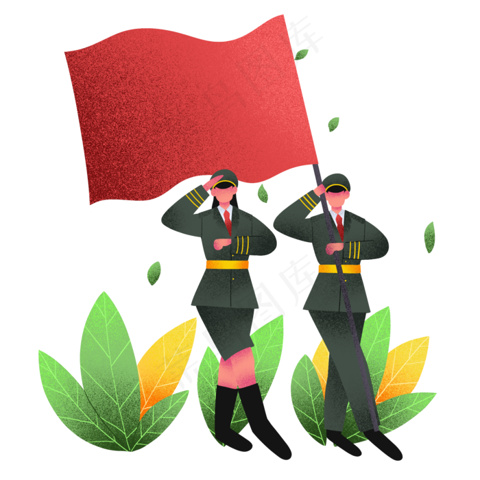 建军节拿这国旗军人