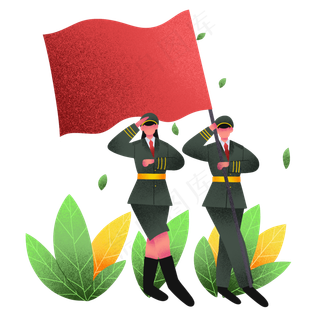 建军节拿这国旗军人