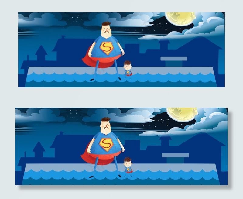 手绘卡通超人爸爸海报背景