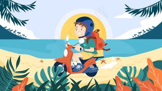 夏日出游五一劳动节旅游骑电动风景横幅配图