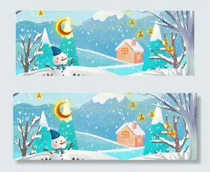 双旦同庆卡通手绘蓝色淘宝banner