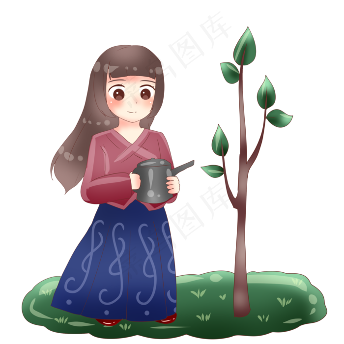 植树节浇树的小女孩(2000X2000(DPI:299))psd模版下载