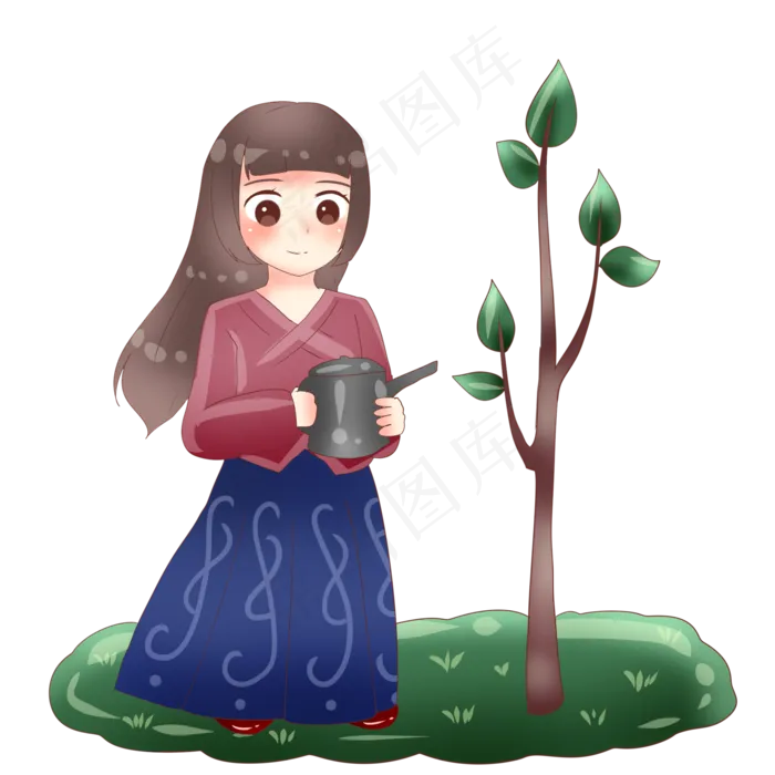 植树节浇树的小女孩(2000X2000(DPI:299))psd模版下载