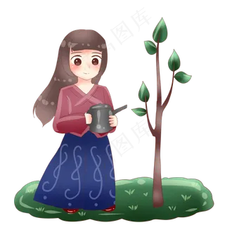 植树节浇树的小女孩