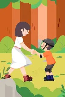 母亲节游玩滑轮公园亲子风景手机页面配图 母亲节游玩滑轮公园亲子风景手机页面配图