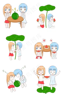 大暑小暑手绘风格西瓜女孩