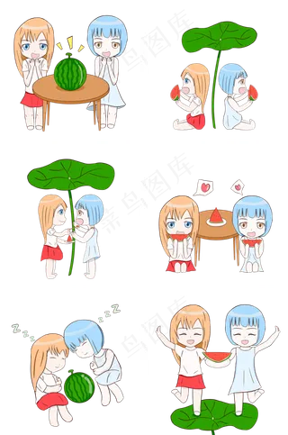 大暑小暑手绘风格西瓜女孩