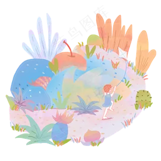 手绘逛水果公园人物设计元素