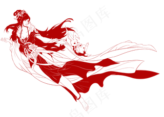 中秋节红色中国风嫦娥剪纸古风中,免抠元素