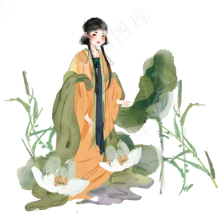 古风女子荷花素材