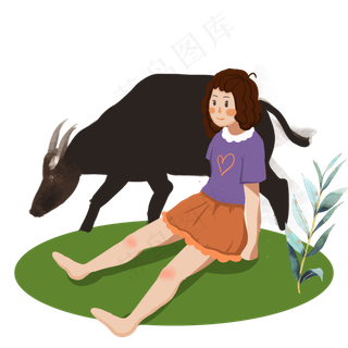 清明节人物和春牛