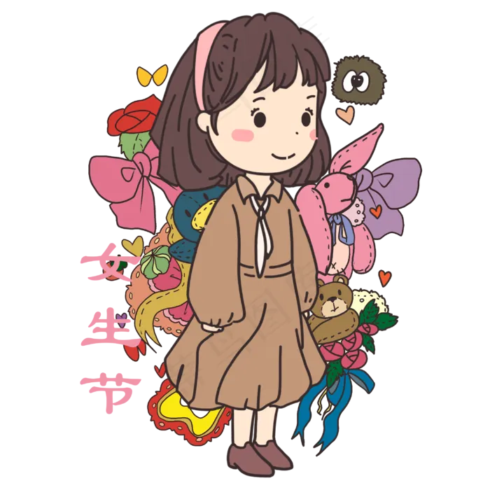 女生节女神节女王节可爱女生手绘(3000X3000(DPI:299))psd模版下载
