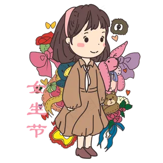 女生节女神节女王节可爱女生手绘