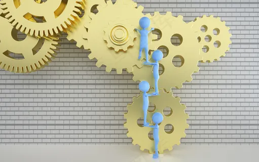 商务卡通人合作攀爬