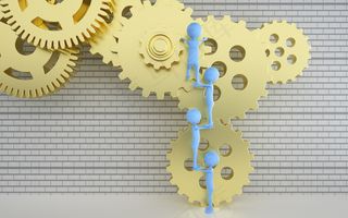 商务卡通人合作攀爬