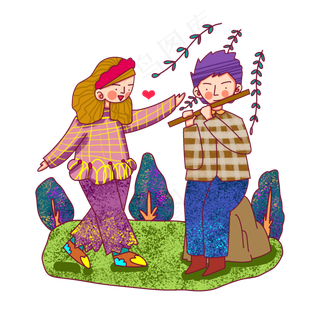 卡通风格春日情侣烂漫踏青出游
