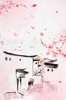 手绘古风庭院建筑平面广告