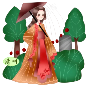清明节打伞的小女孩