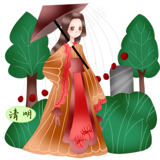 清明节打伞的小女孩