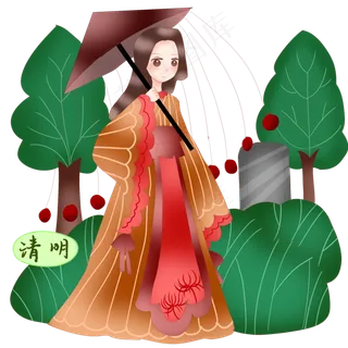 清明节打伞的小女孩