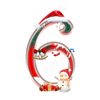 红色圣诞节合成倒计时数字6