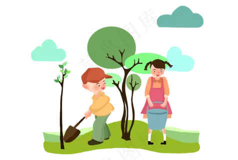 提着水桶的女孩和男孩