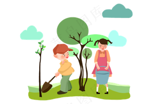 提着水桶的女孩和男孩