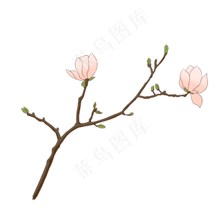 手绘桃花红黄小物,免抠元素